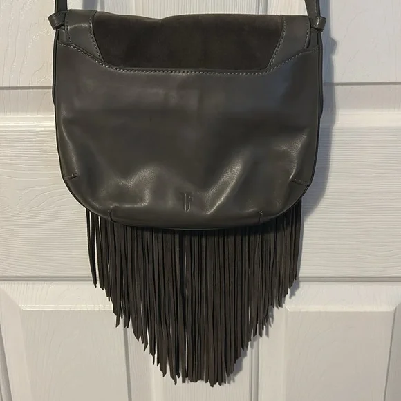 Frye leather Fringe Crossbody Bag. Gray, preowned, good condition. - Picture 10 of 16